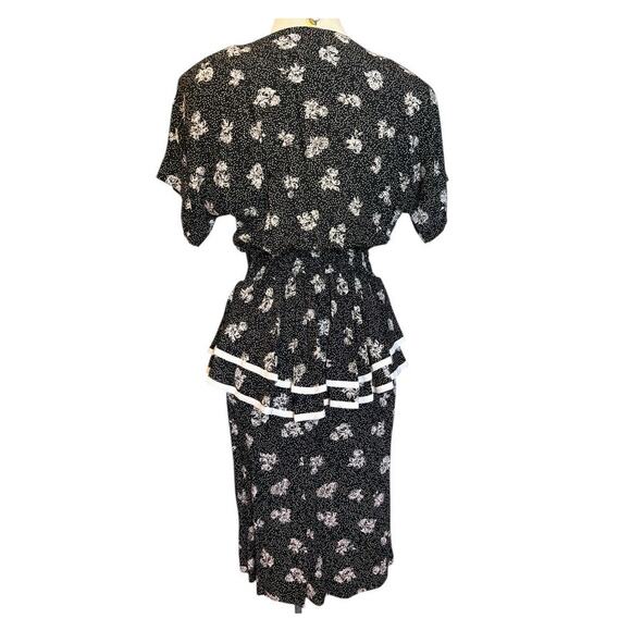 VTG Casual Corner Petite 2pc Skirt Set Dress Sz S Black White Floral Secretary - Picture 3 of 14